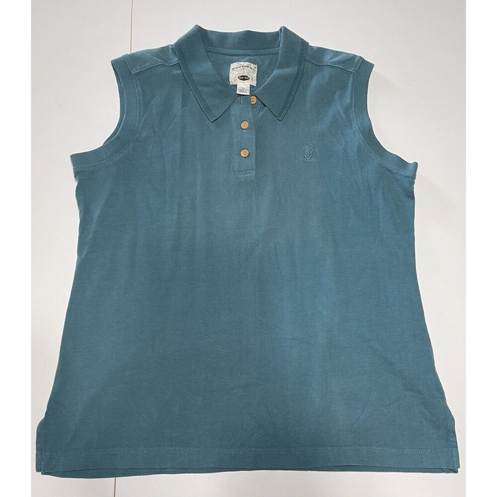 Woman’s Seafoam Sleeveless Collared Polo Shirt original island sport Cotton XL